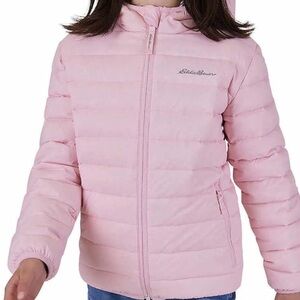 Eddie Bauer Pink Puffer Youth Reversible Hooded Down Jacket Large NEW